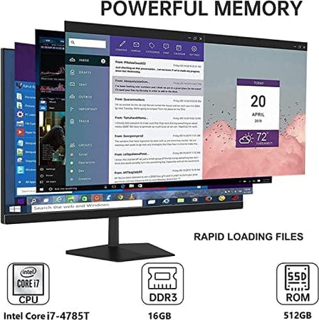 Sobremesa para juegos todo en uno FHD de 27 pulgadas con Intel Core i7-4785T (hasta 3,20 GHz) Windows 11 Pro, 16 GB de RAM, 512 GB de SSD, cámara frontal, compatibilidad con Wi-Fi de doble banda, Bluetooth 4.2, negro